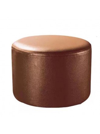 Round Faux Leather Modern Small Stool Shoes Stool  Sofa Pier Ottoman Stool, Light Brown