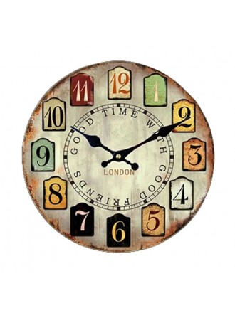 Vintage/Country Style Wooden Silent Round Wall Clocks Decorative Clocks,A
