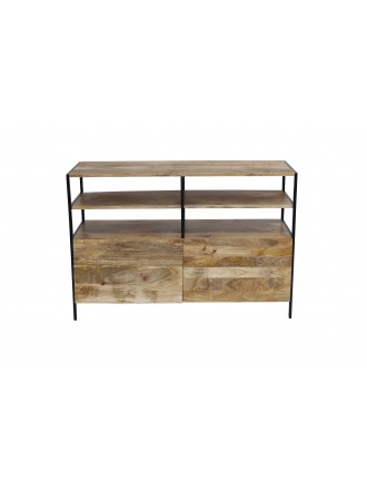 Mango Wood and Metal TV Console Stand With Storage Cabinet, Brown