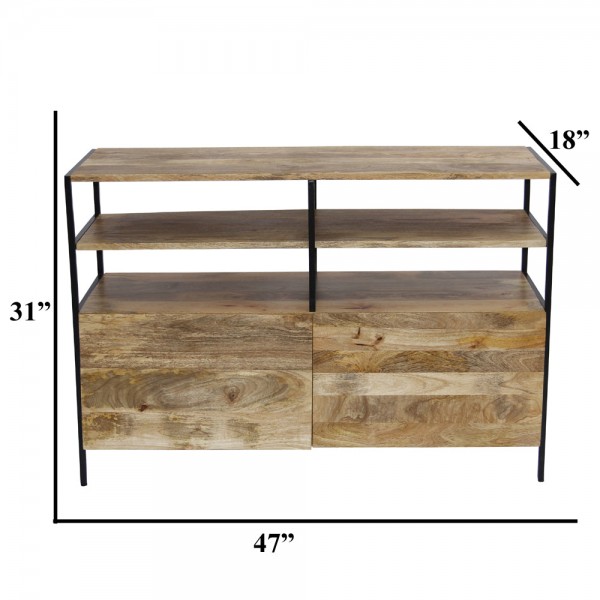 Mango Wood and Metal TV Console Stand With Storage Cabinet, Brown