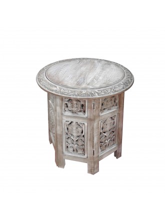Wooden Hand Carved Folding Accent Coffee Table, White