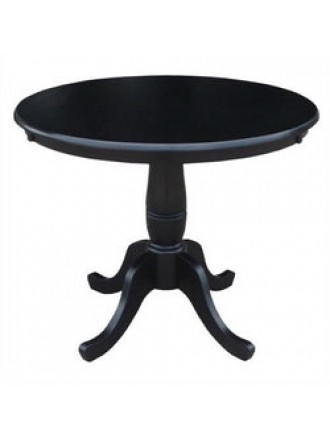 Round 36-inch Solid Wood Kitchen Dining Table in Black