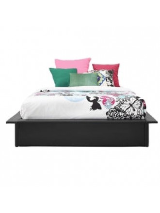 Full size Modern Padded Faux Leather Platform Bed Frame in Black with Wooden Slats