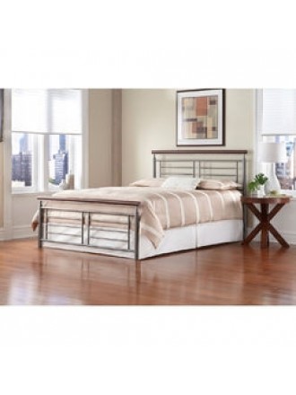 Full size Contemporary Metal Bed in Silver / Cherry Finish
