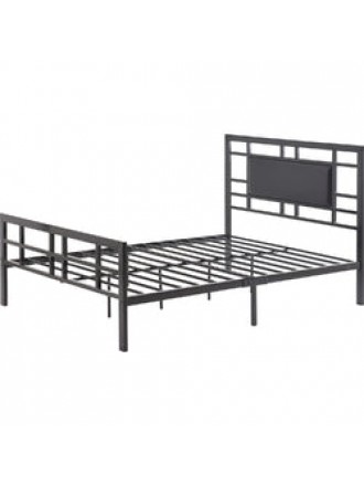 Queen size Black Metal Platform Bed Frame with Upholstered Headboard