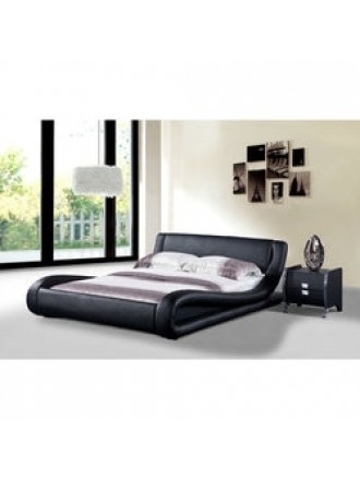 Queen size Modern Black Faux Leather Platform Bed