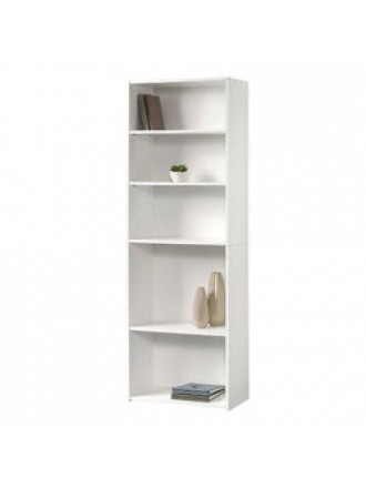 Contemporary 5-Shelf Bookcase Bookshelf in Soft White Wood Finish - Made in USA