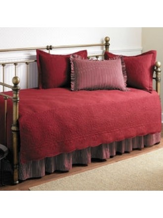 Twin size 5-Piece Daybed Cover Ensemble Quilt Set in Scarlet Red Cotton