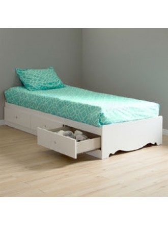 Twin size White Wood Platform Day Bed with Storage Drawers