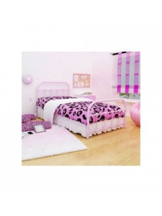 Twin Pink Metal Platform Bed with Headboard and Footboard