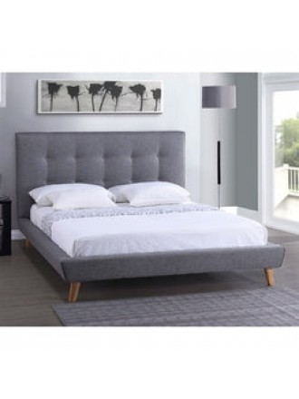 Queen Modern Grey Linen Upholstered Platform Bed with Button Tufted Headboard