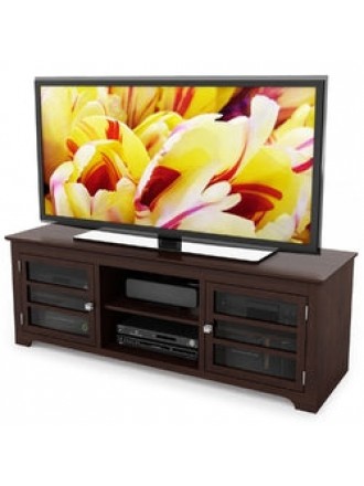 Dark Espresso TV Stand with Glass Doors - Fits up to 68-inch TV