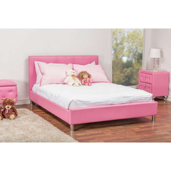 Baxton Studio Barbara Pink Leather Modern Full Size Bed with Crystal Button Tufting