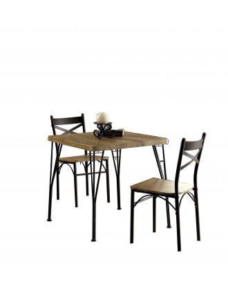 Industrial Style 3 Piece Dining Table Set Of Wood And Metal, Brown And Black