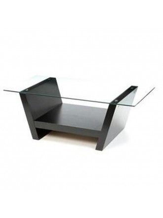RECTANGULAR GLASS TOP COFFEE TABLE WITH BLACK WOOD BASE