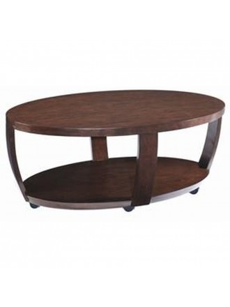 SOLID HARDWOOD OVAL MOBILE COFFEE TABLE WITH CASTERS