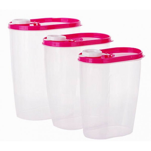 3pcs Utility Kitchen Storage Bins Cereals/Snacks Storage Canisters, Rose-red