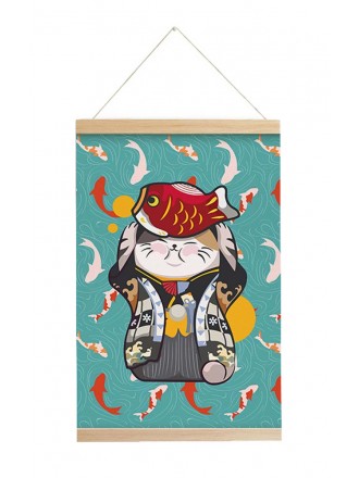 Scroll Painting Japanese Style Hanging Paintings Lucky Cat, M2