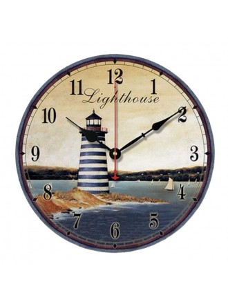 10" Retro Unique Lighthouse Wall Clock Decor Silence Hanging Clock, C