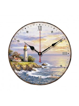 10" Retro Unique Lighthouse Wall Clock Decor Silence Hanging Clock, F