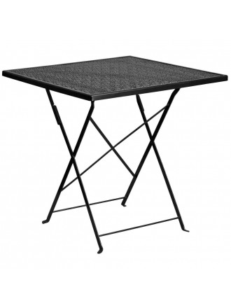 28'' Square Indoor-Outdoor Steel Folding Patio Table - Black