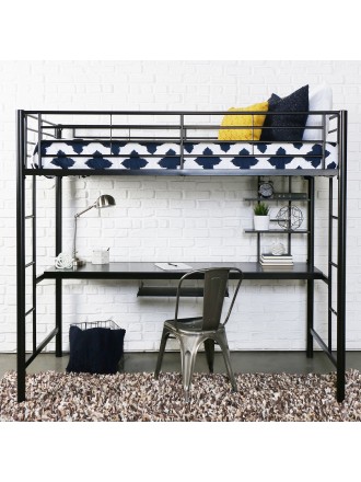 WE Furniture Premium Metal Twin Loft Bed with Detachable Wood Workstation- Black