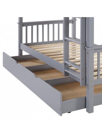 WE Furniture Kids Durable Solid Wood Twin Trundle - Grey