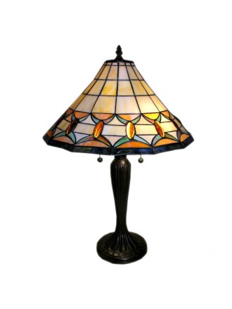 Tiffany-style Jeweled Table Lamp: Tiffany-style Round Mission Jeweled Table Lamp