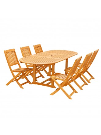 Eco-Friendly 7-Piece Wood Outdoor Dining Set with Foldable Chairs V144SET29