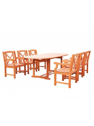 Malibu Eco-friendly 7-piece Outdoor Hardwood Dining Set with Oval Extention Table and Arm Chairs