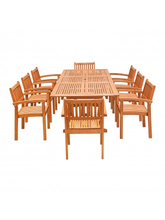 Eco-Friendly 9-Piece Wood Outdoor Dining Set  with Rectangular Extension Table and Stacking Chairs V232SET33