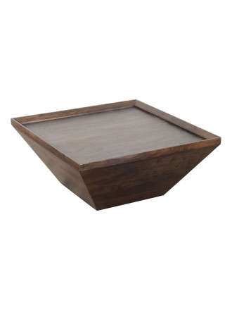 36 Inch Square Shape Acacia Wood Coffee Table with Trapezoid Base, Brown