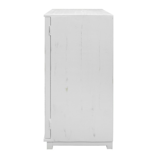 Geometric Pattern Wooden Side Table with Mirrored Door Cabinet, White and Clear