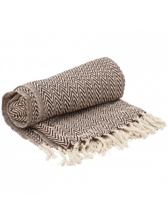 Benzara Soft Knitted Cotton Throw Blanket With Tassels, Brown And White