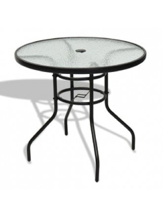 32" Patio Tempered Glass Steel Frame Round Table