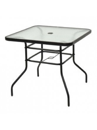 32" Patio Tempered Glass Steel Frame Square Table