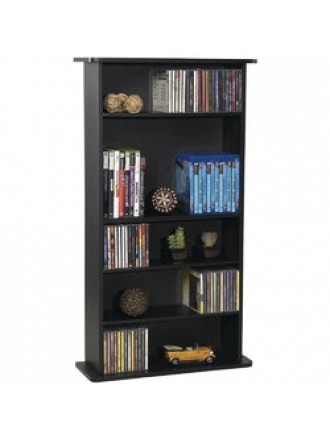 Black Media Storage Cabinet Bookcase with Adjustable Shelves
