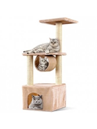 Beige 37 Inch Cat Tree Condo Kitten Play House Scratcher Post