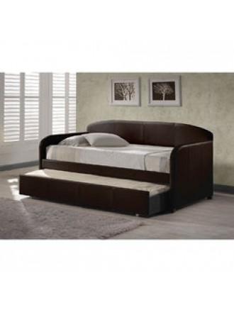 Twin size Brown Faux Leather Daybed with Roll-out Trundle