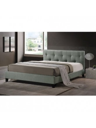 Queen size Gray Linen Upholstered Platform Bed with Headboard