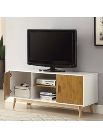 Modern 47-inch Solid Wood TV Stand in White Finish and Mid-Century Legs
