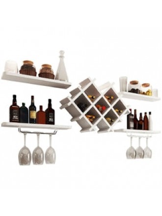 White 5 Piece Wall Mounted Wine Rack Set with Storage Shelves