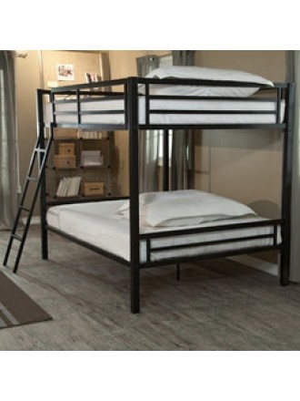 Full over Full Bunk Bed with Ladder and Safety Rails in Black Metal Finish