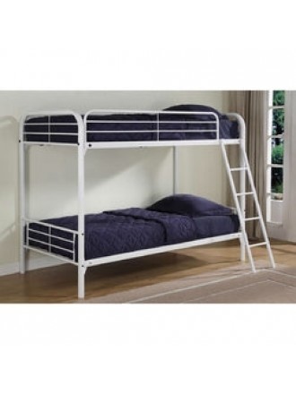 Twin over Twin size Sturdy Metal Bunk Bed in White
