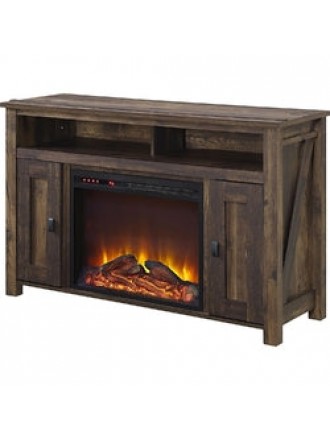 50-inch TV Stand in Medium Brown Wood with 1,500 Watt Electric Fireplace