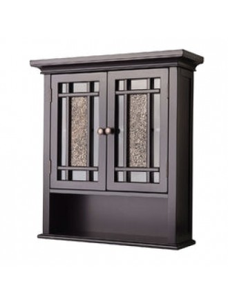 Espresso Bathroom Wall Cabinet with Amber Mosaic Glass Accents