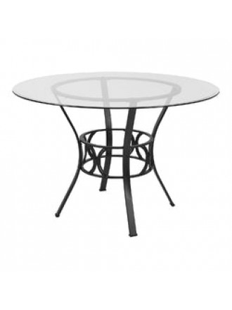 Contemporary 45-inch Round Glass Dining Table with Black Metal Frame