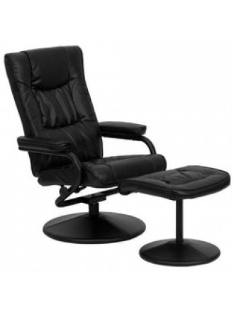 Black Faux Leather Recliner Chair with Swivel Seat and Ottoman