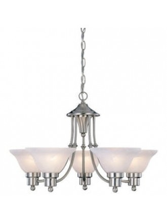 5-Light Brushed Nickel Chandelier with White Frosted Shades