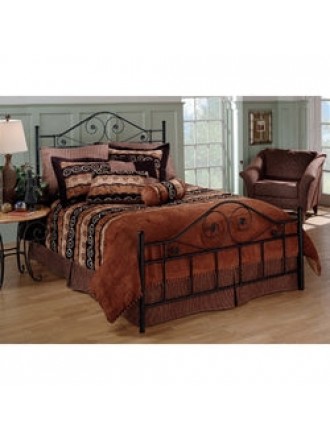 Queen size Black Metal Bed with Scrollwork Headboard and Footboard